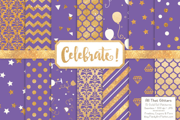 Gold Foil Digital Papers In Purple Gold Foil Digital Papers In Purple