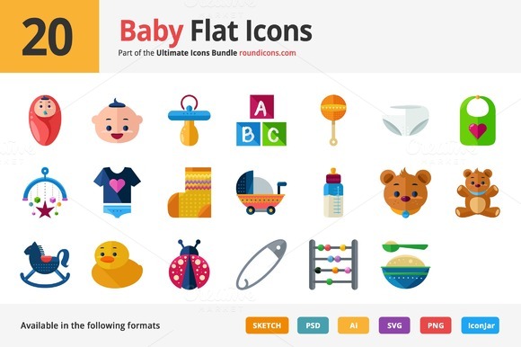 20 Baby Flat Icons
