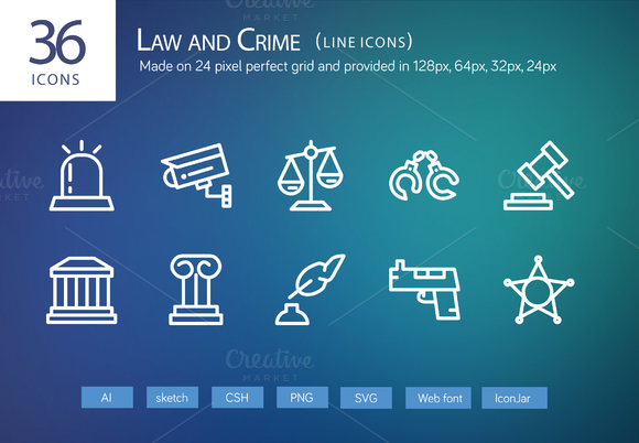 36 Law And Crime Line Icons