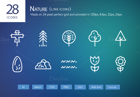 28 Nature Line Icons