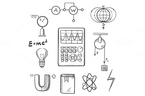 Physics And Mechanics Sketch Icons