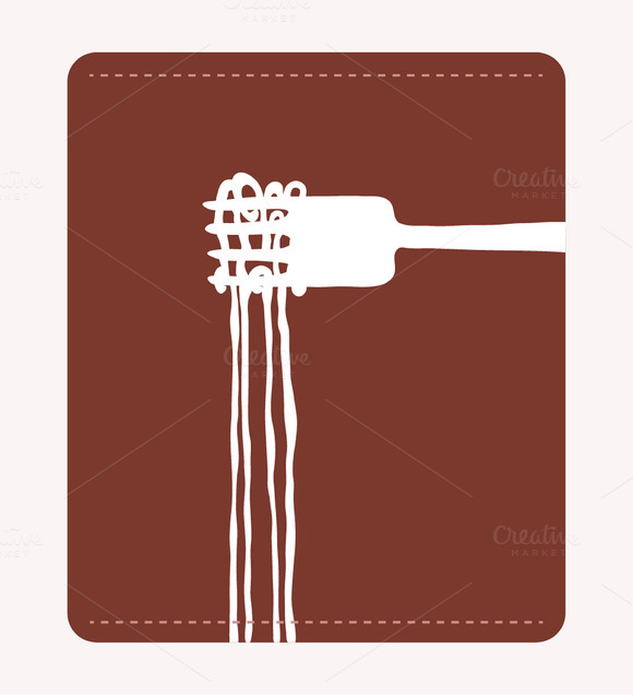 Spaghetti And Fork Label Spaghetti And Fork Label
