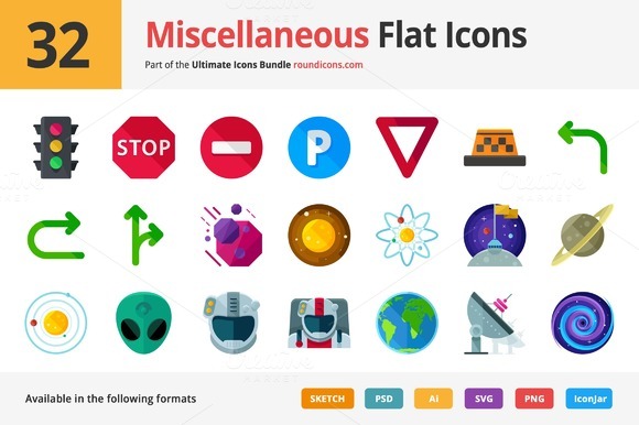 32 Miscellaneous Flat Icons 32 Miscellaneous Flat Icons