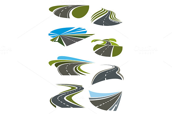 Roads And Highway Icons Set Roads And Highway Icons Set