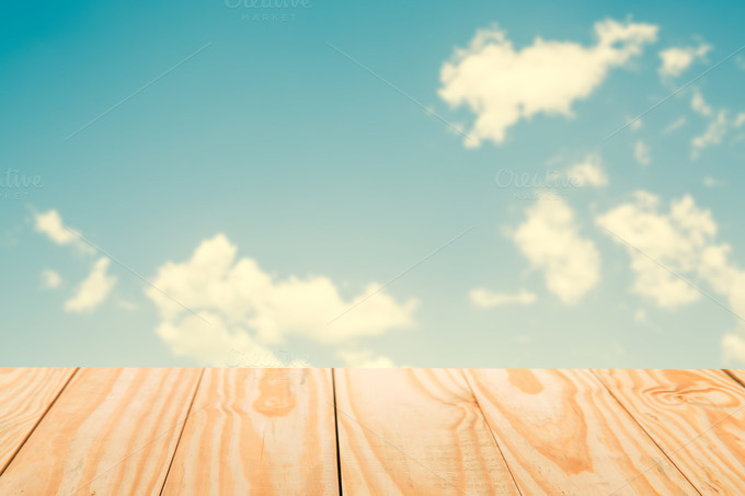 Sky With Wood Table Top Sky With Wood Table Top