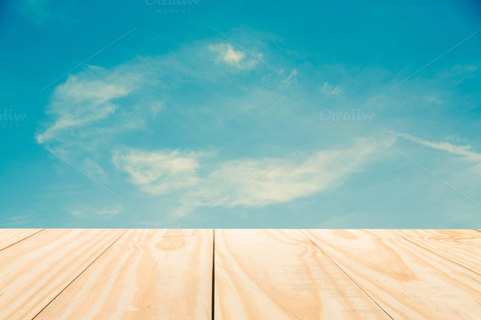 Sky With Wood Table Top Sky With Wood Table Top