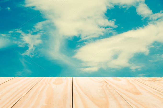 Sky With Wood Table Top Sky With Wood Table Top