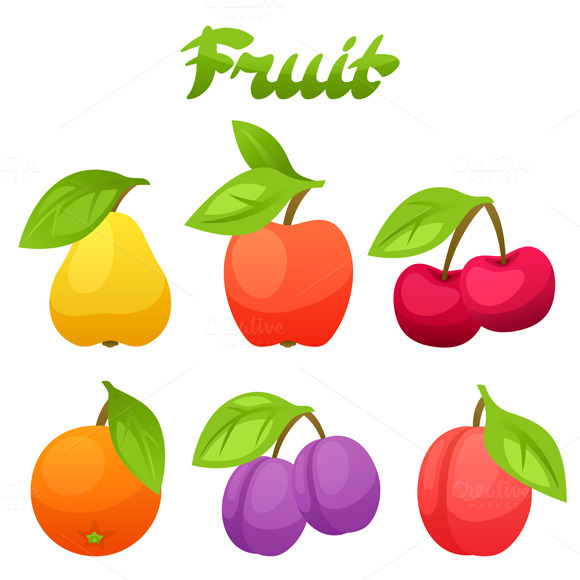 Set Of Stylized Fresh Fruits