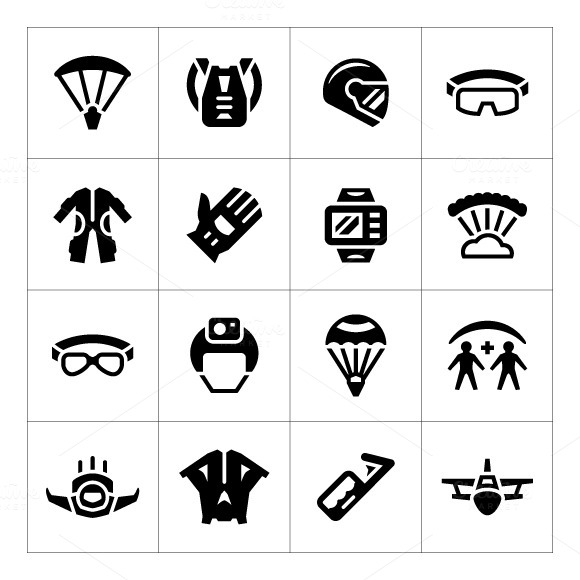 Set Icons Of Parachute Set Icons Of Parachute