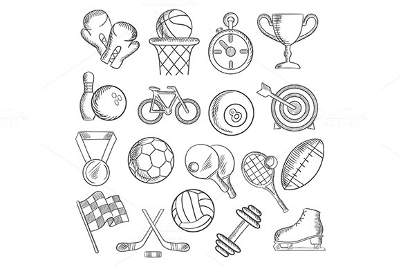 Sport And Fitness Sketch Icons Sport And Fitness Sketch Icons