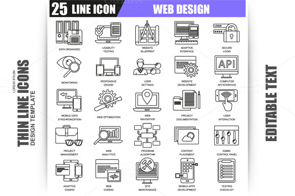 Thin Line Web Design Icons