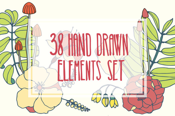38 Hand Drawn Floral Elements Set