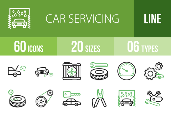 60 Car Servicing Green Black Icons