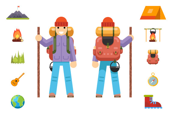 Backpaker Mountain Travel Icons Set Backpaker Mountain Travel Icons Set