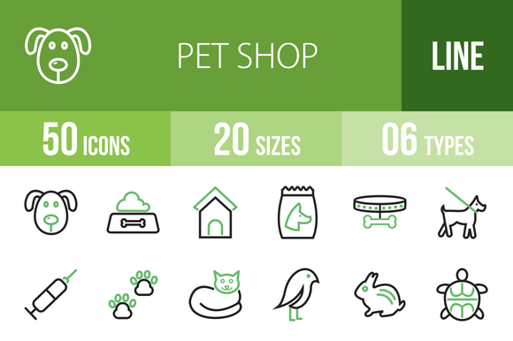 50 Pet Shop Line Green Black Icons 50 Pet Shop Line Green Black Icons