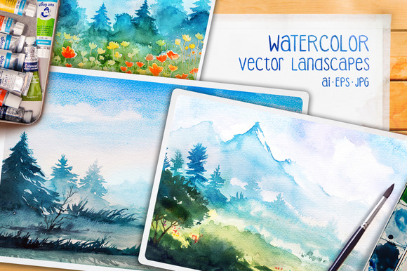 Watercolor Vector Landscapes Set#2