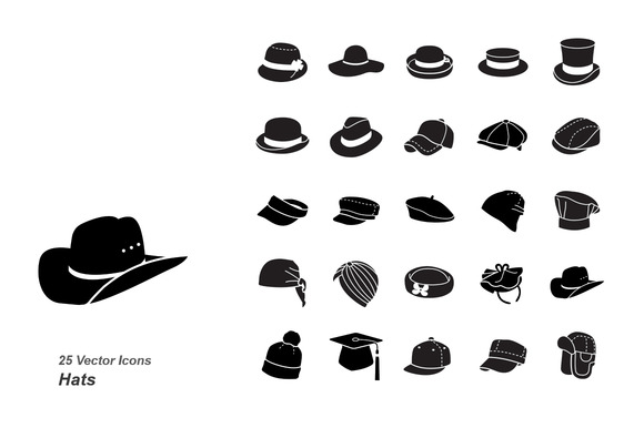 Hats Glyph Vector Icons Hats Glyph Vector Icons
