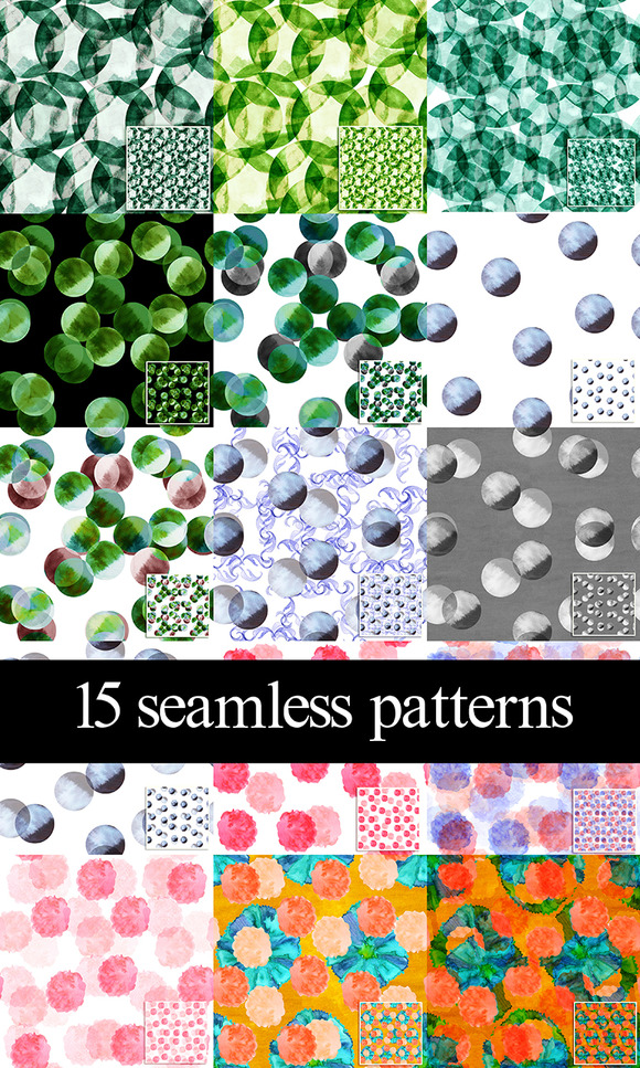 Set Of Seamless Watercolor Patterns