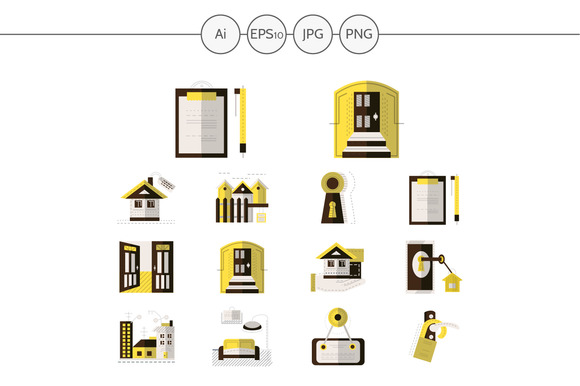 Rental Of Property Yellow Flat Icons Rental Of Property Yellow Flat Icons