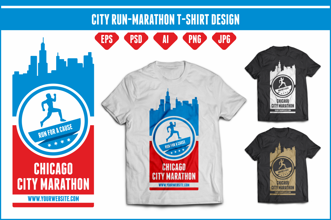 Chicago RunMarathon TShirt Design Illustrations on Creative Market