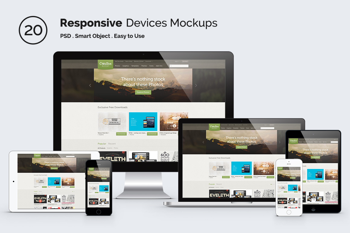 Download Responsive Screen Devices ~ Product Mockups on Creative Market