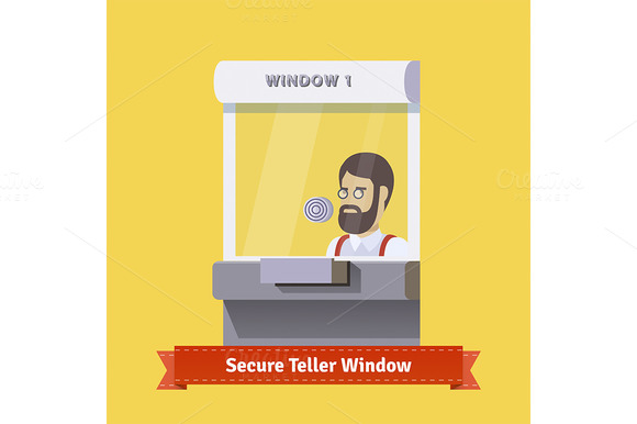 Secure Teller Window With A Clerk