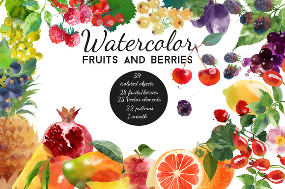 Watercolor Fruits And Berries