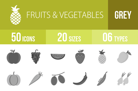 Fruits Vegetables Greyscale Icons