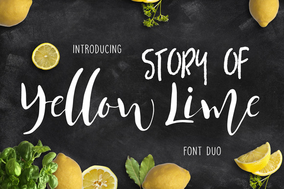 Yellow Lime Font Duo + Vector Doodle - Script