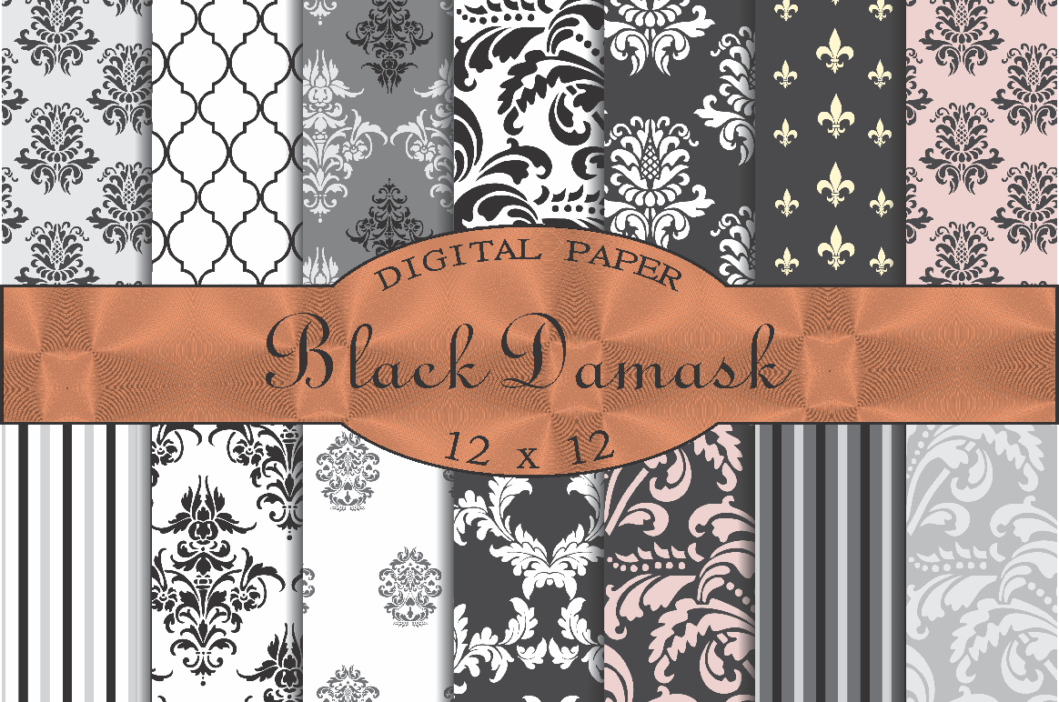 Black Damask Patterns Patterns On Creative Market   Cmblkdamask O 