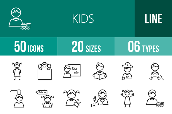 50 Kids Line Icons