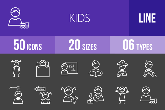 50 Kids Line Inverted Icons