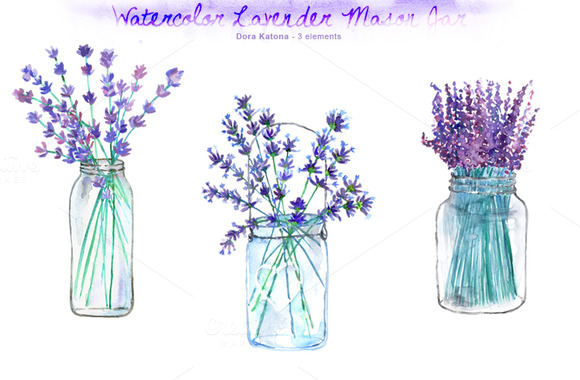 Watercolor Lavender Mason Jar ~ Illustrations on Creative Market