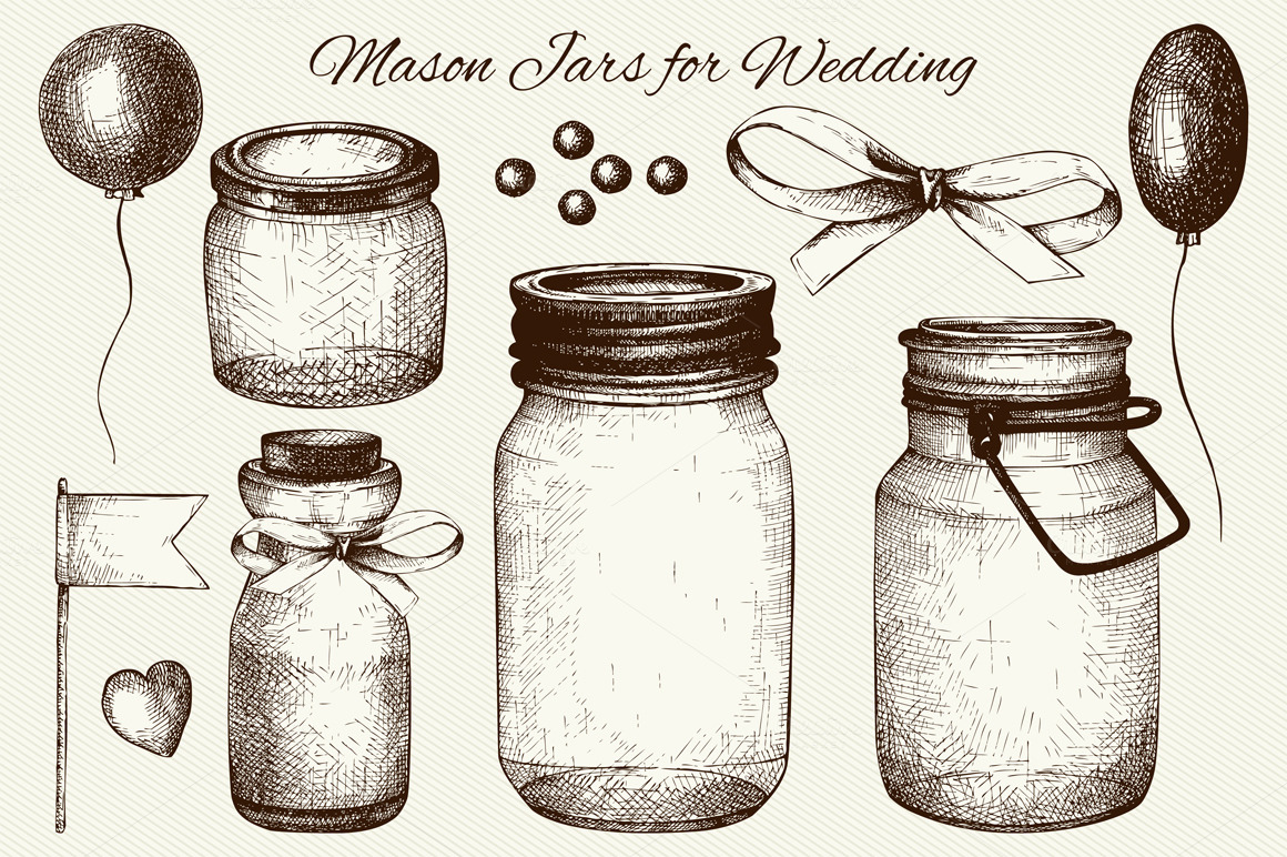 Download Vector set of mason jars for wedding ~ Illustrations on ...