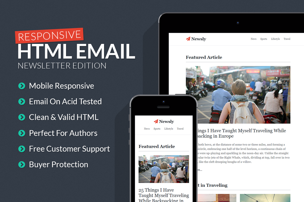 Newsletter Responsive Email Template Html Css Themes On Creative Market Responsive Html Newsletter Template