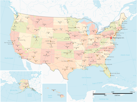 Map United States Of America Color Map United States Of America Color