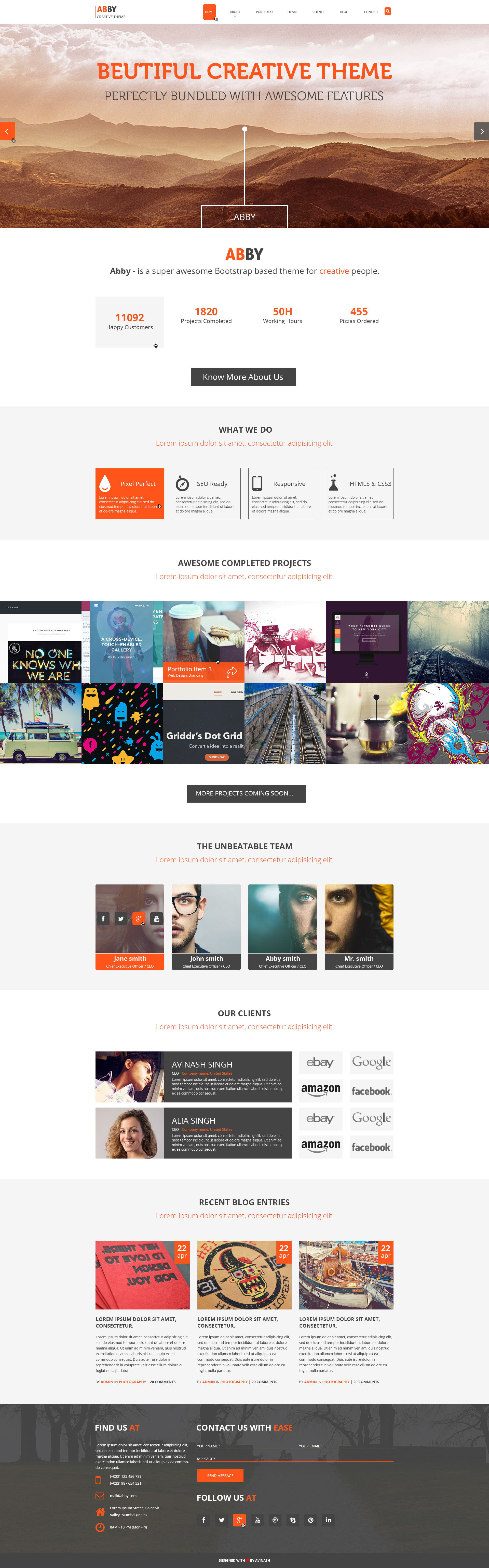 ABBY - One Page Creative PSD Theme ~ Website Templates on Creative Market