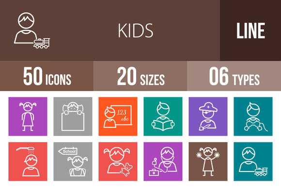 50 Kids Line Multicolor Icons
