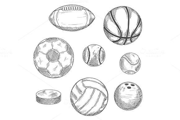 Engraving Sketches Of Sport Balls