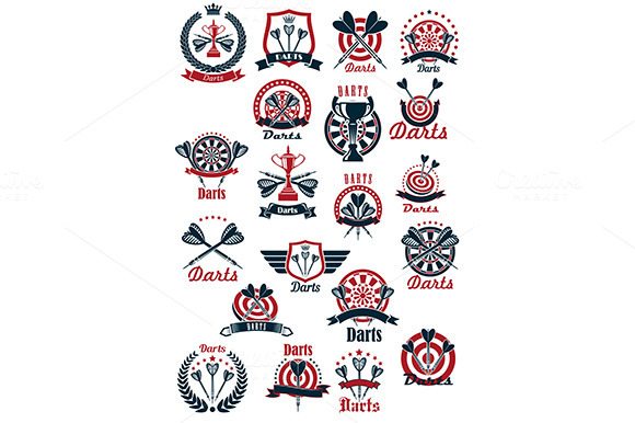 Darts Sport Icons And Symbols Set