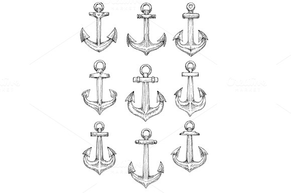Retro Nautical Heraldic Anchors
