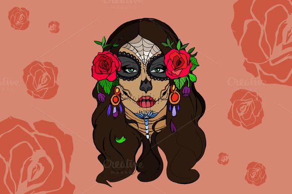 Skull Girl Girl With Roses