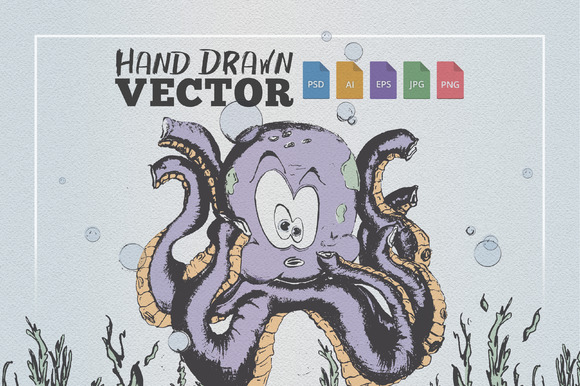 Octopus In Seaweed Illustration
