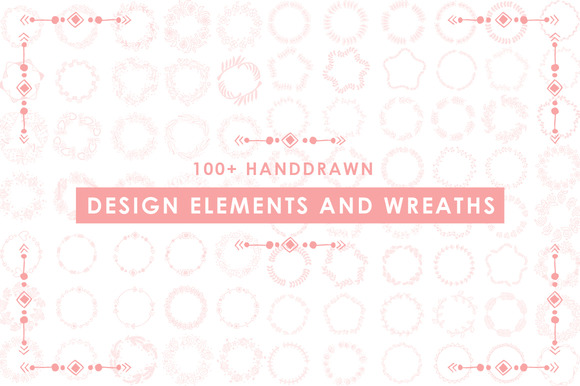 100 Handdrawn Wreath Design Element