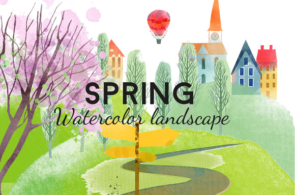 Spring Watercolor Landscape