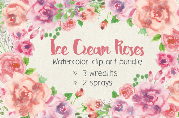 Watercolor Bundle Ice Cream Roses