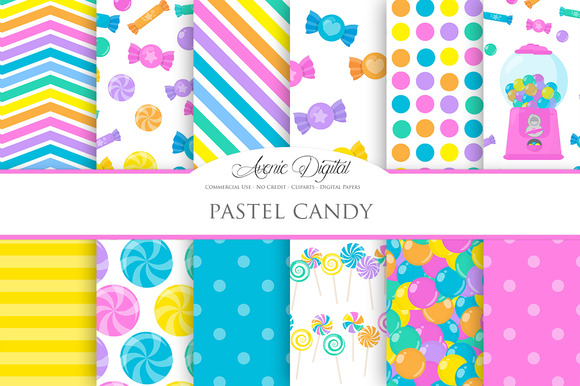 Pastel Candy Digital Paper Patterns