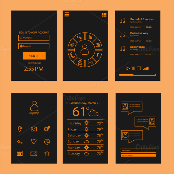 Mobile Interface Flat Orange
