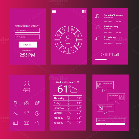 Mobile Interface Pink Flat Design