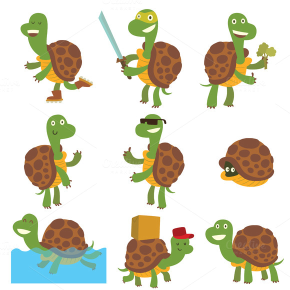 Cartoon Turtles Vector Set